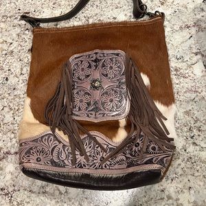 Myra hair on hide “earthen splashes” bag